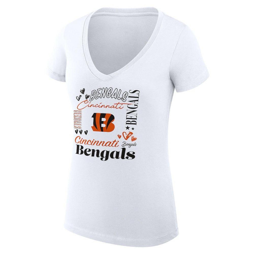 G-III 4Her by Carl Banks Women's Super-Slim Fit Lightweight Collage Team V-Neck T-Shirt - Cincinnati Bengals T-shirts