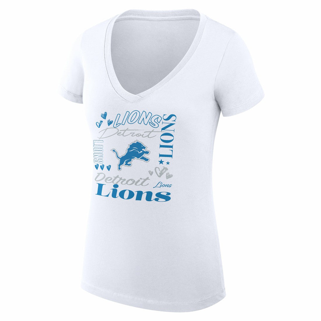 G-III 4Her by Carl Banks Women's Super-Slim Fit Lightweight Collage Team V-Neck T-Shirt - Detroit Lions T-shirts