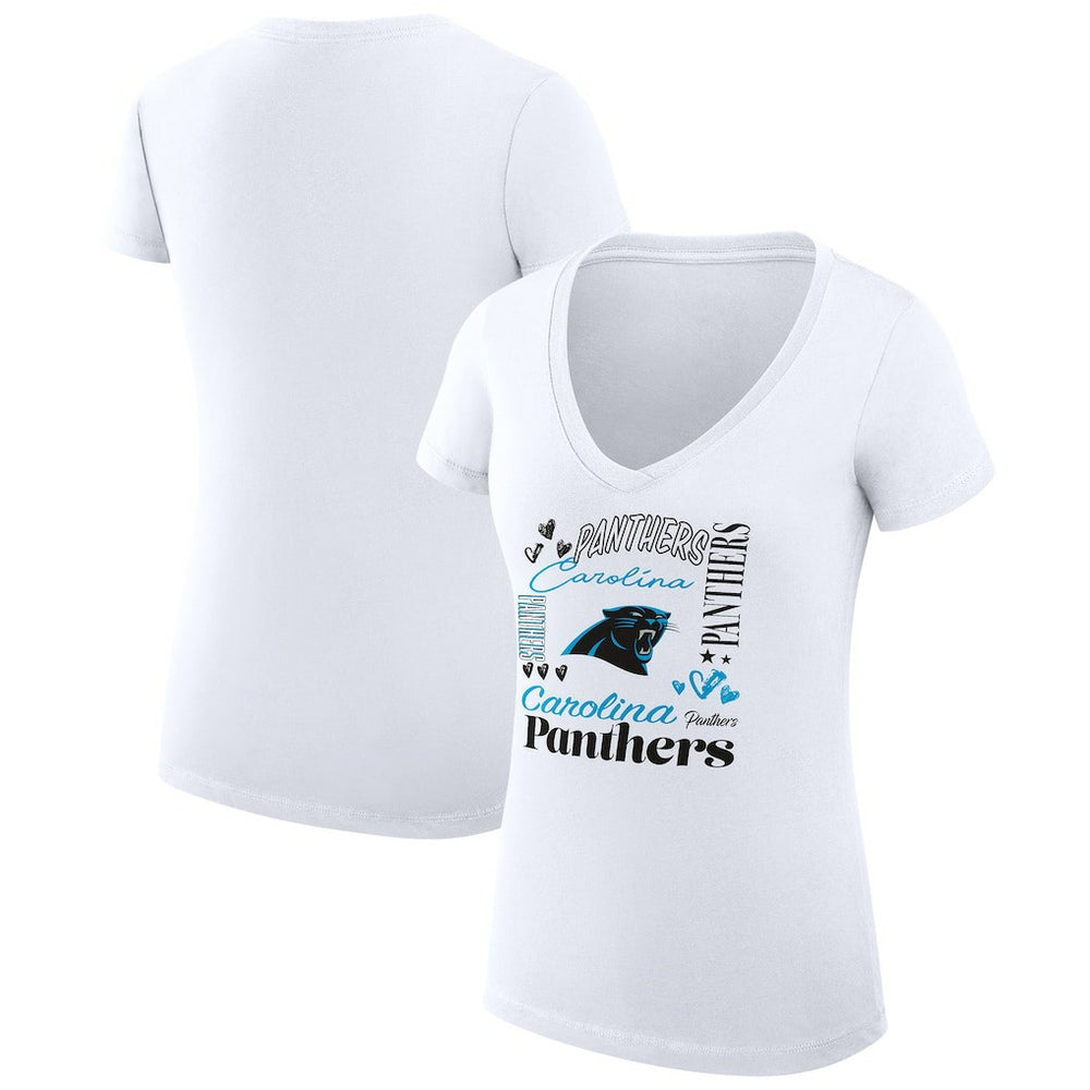 G-III 4Her by Carl Banks Women's Super-Slim Fit Lightweight Collage Team V-Neck T-Shirt - Carolina Panthers T-shirts