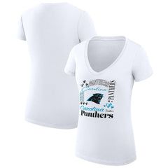 G-III 4Her by Carl Banks Women's Super-Slim Fit Lightweight Collage Team V-Neck T-Shirt - Carolina Panthers T-shirts