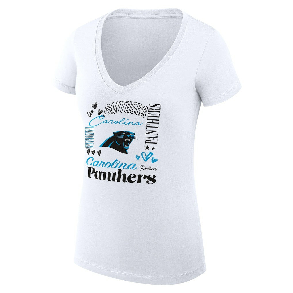 G-III 4Her by Carl Banks Women's Super-Slim Fit Lightweight Collage Team V-Neck T-Shirt - Carolina Panthers T-shirts