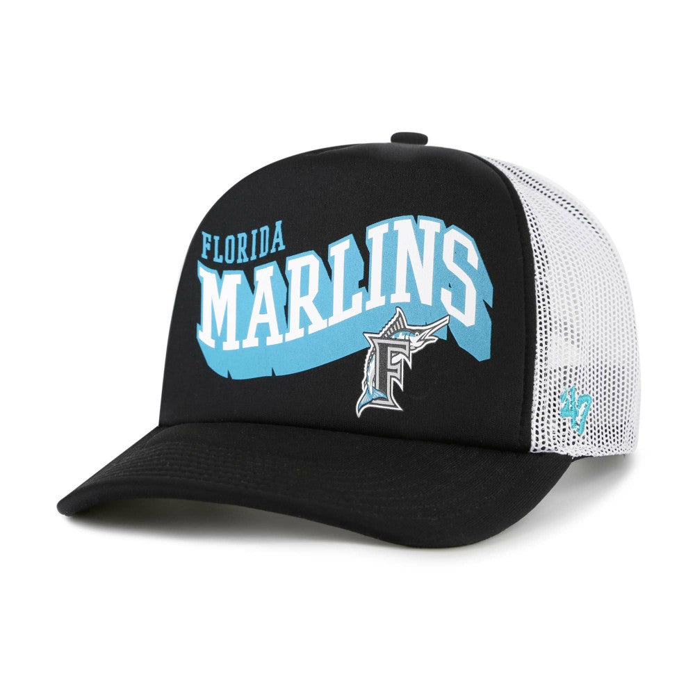 Black Miami Marlins '47 Meander Foam Trucker Snapback Hat