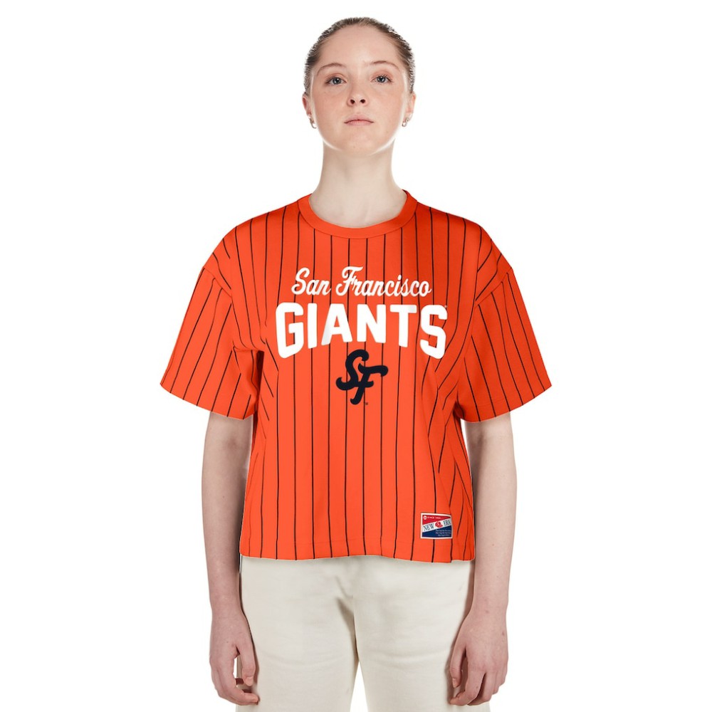 Orange San Francisco Giants New Era Women's 2025 City Connect Boxy Pinstripe T-Shirt
