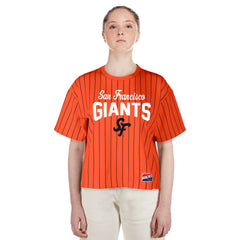 Orange San Francisco Giants New Era Women's 2025 City Connect Boxy Pinstripe T-Shirt
