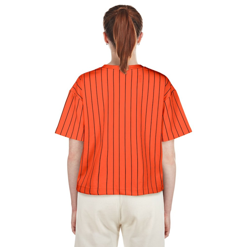 Orange San Francisco Giants New Era Women's 2025 City Connect Boxy Pinstripe T-Shirt