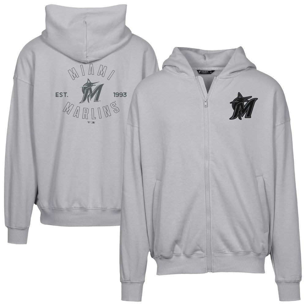 Gray Miami Marlins Levelwear Uphill Abyssal Full-Zip Hoodie