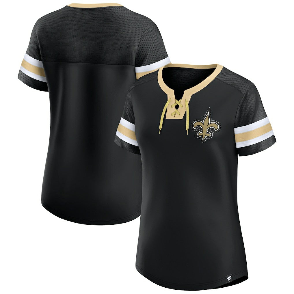 Women's Bling Athena Jersey Style Lace-up T-Shirt - New Orleans Saints T-shirts