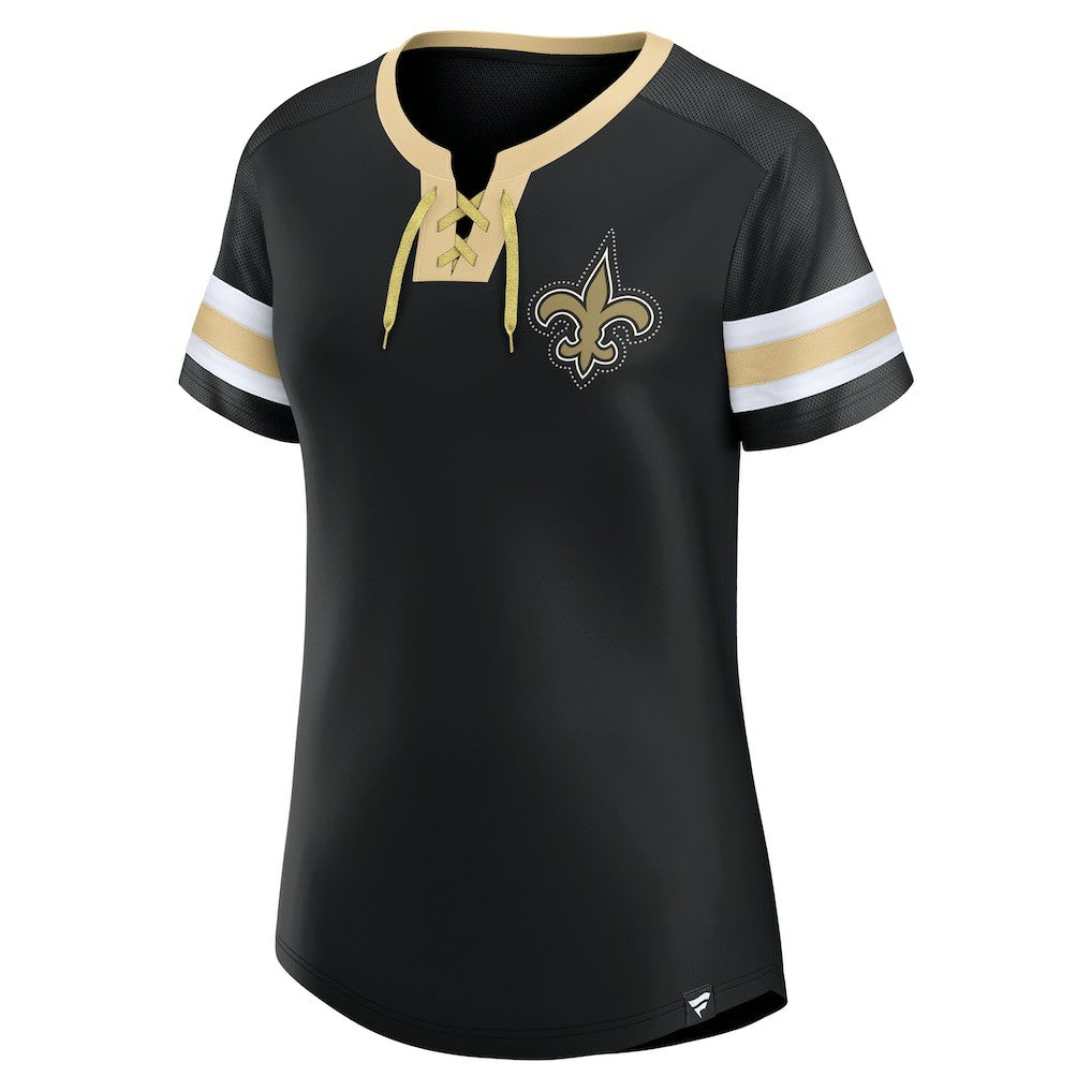 Women's Bling Athena Jersey Style Lace-up T-Shirt - New Orleans Saints T-shirts