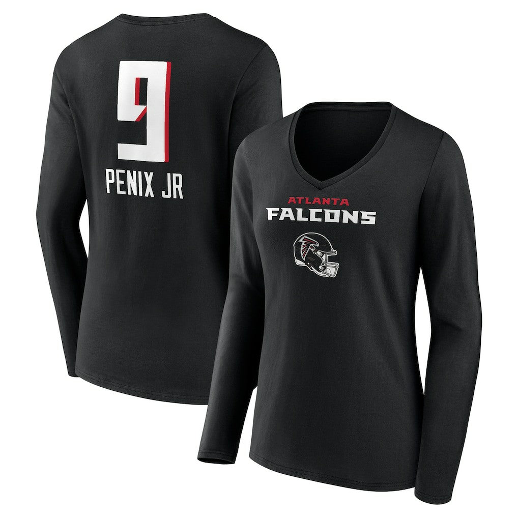 Michael Penix Jr.  Women's Name & Number Team Wordmark Long Sleeve V-Neck T-Shirt - Atlanta Falcons T-shirts