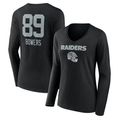 Brock Bowers  Women's Name & Number Team Wordmark Long Sleeve V-Neck T-Shirt - Las Vegas Raiders T-shirts