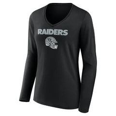 Brock Bowers  Women's Name & Number Team Wordmark Long Sleeve V-Neck T-Shirt - Las Vegas Raiders T-shirts