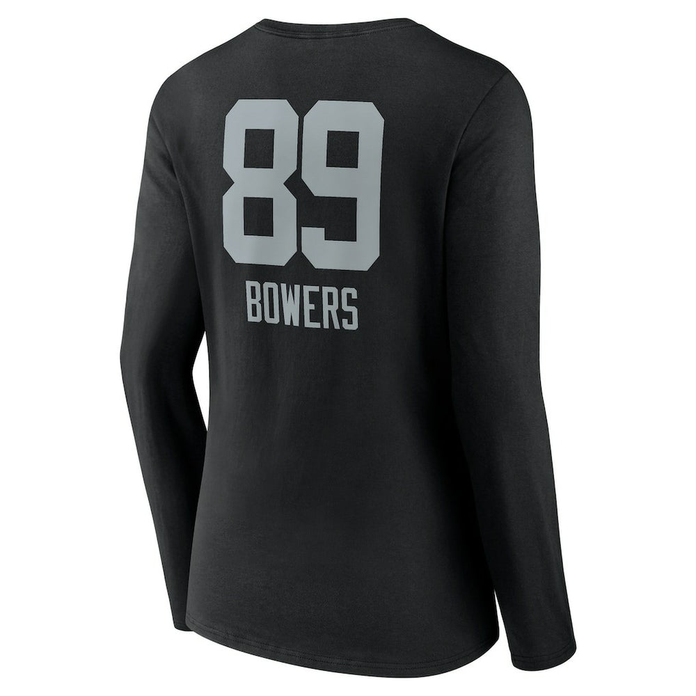 Brock Bowers  Women's Name & Number Team Wordmark Long Sleeve V-Neck T-Shirt - Las Vegas Raiders T-shirts