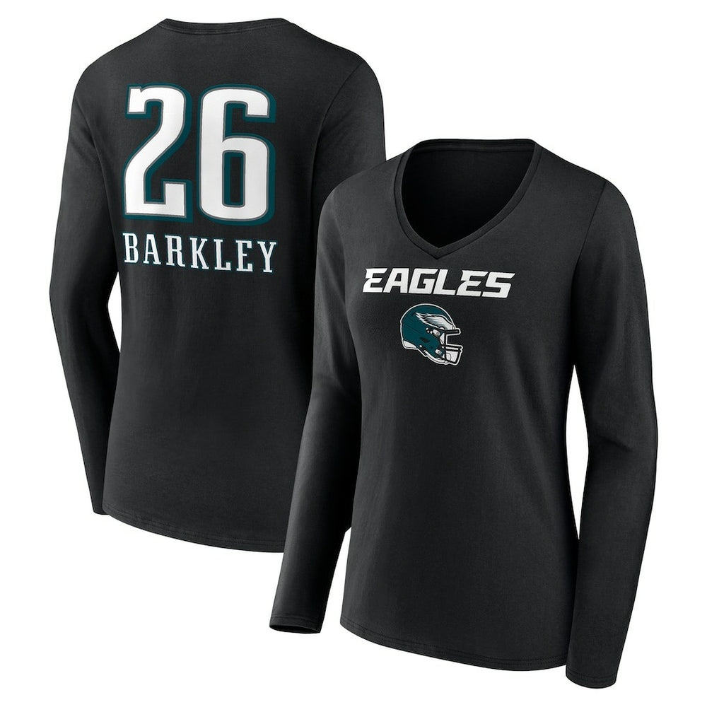 Saquon Barkley  Women's Name & Number Team Wordmark Long Sleeve V-Neck T-Shirt - Philadelphia Eagles T-shirts