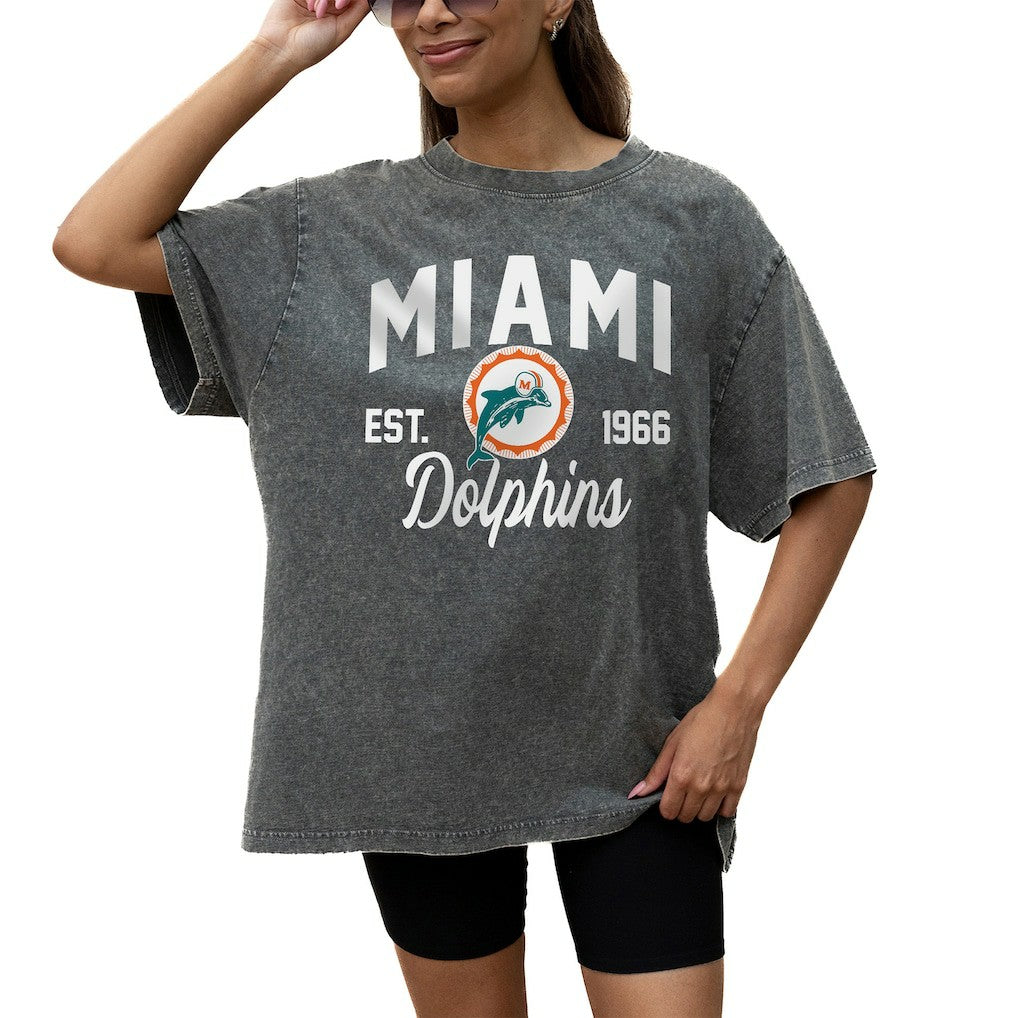 Gameday Couture Women's Throwback Oversized Snow Wash T-Shirt - Miami Dolphins T-shirts