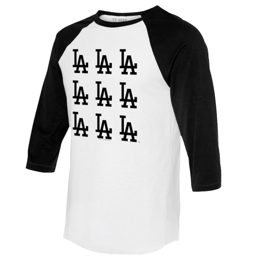 White/Black Los Angeles Dodgers Tiny Turnip Women's Logo Grid 3/4 Sleeve Raglan T-Shirt