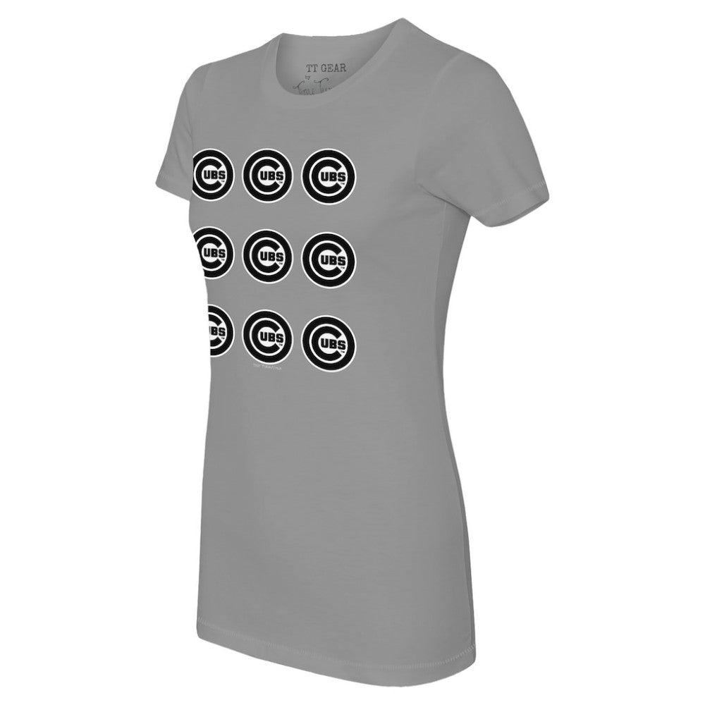 Gray Chicago Cubs Tiny Turnip Women's Logo Grid  T-Shirt