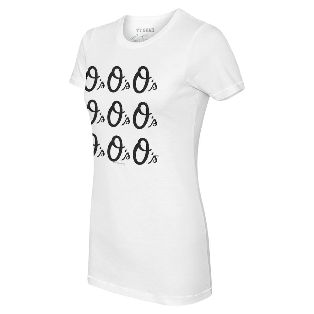 White Baltimore Orioles Tiny Turnip Women's Logo Grid T-Shirt