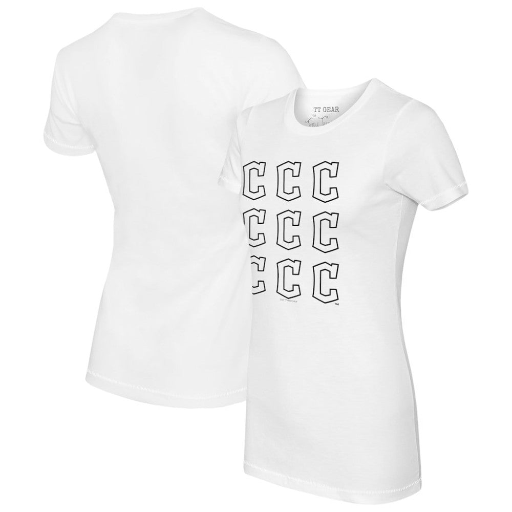White Cleveland Guardians Tiny Turnip Women's Logo Grid T-Shirt