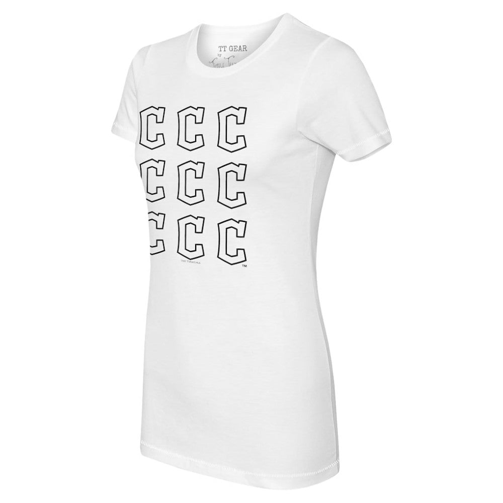 White Cleveland Guardians Tiny Turnip Women's Logo Grid T-Shirt