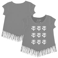 Gray Minnesota Twins Tiny Turnip Girls Youth Logo Grid Fringe T-Shirt
