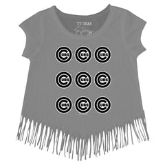 Gray Chicago Cubs Tiny Turnip Girls Youth Logo Grid Fringe T-Shirt