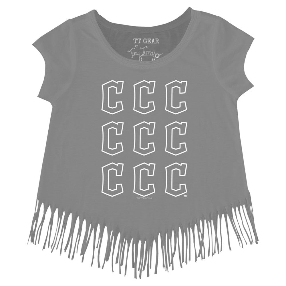 Gray Cleveland Guardians Tiny Turnip Girls Youth Logo Grid Fringe T-Shirt