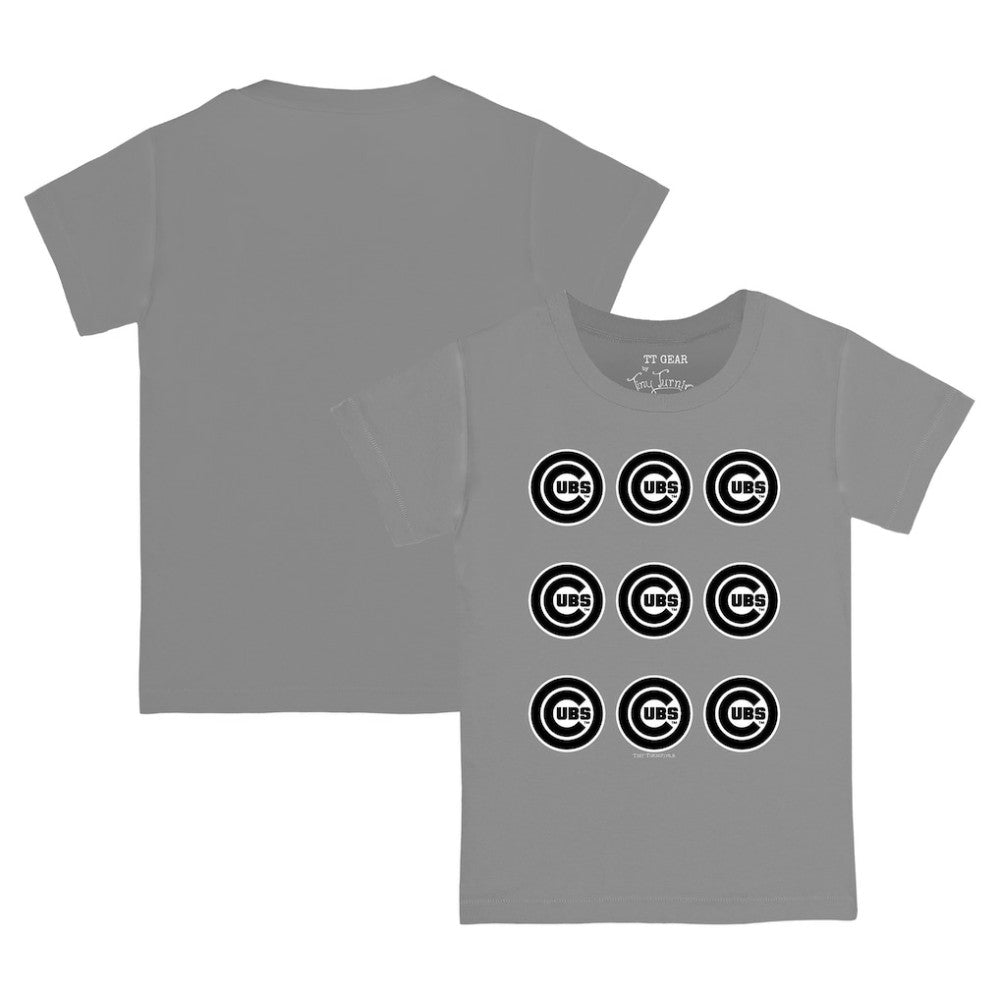 Gray Chicago Cubs Tiny Turnip Youth Logo Grid  T-Shirt