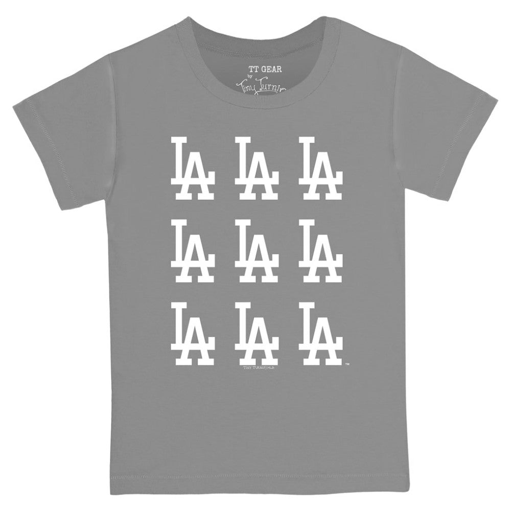 Gray Los Angeles Dodgers Tiny Turnip Youth Logo Grid  T-Shirt