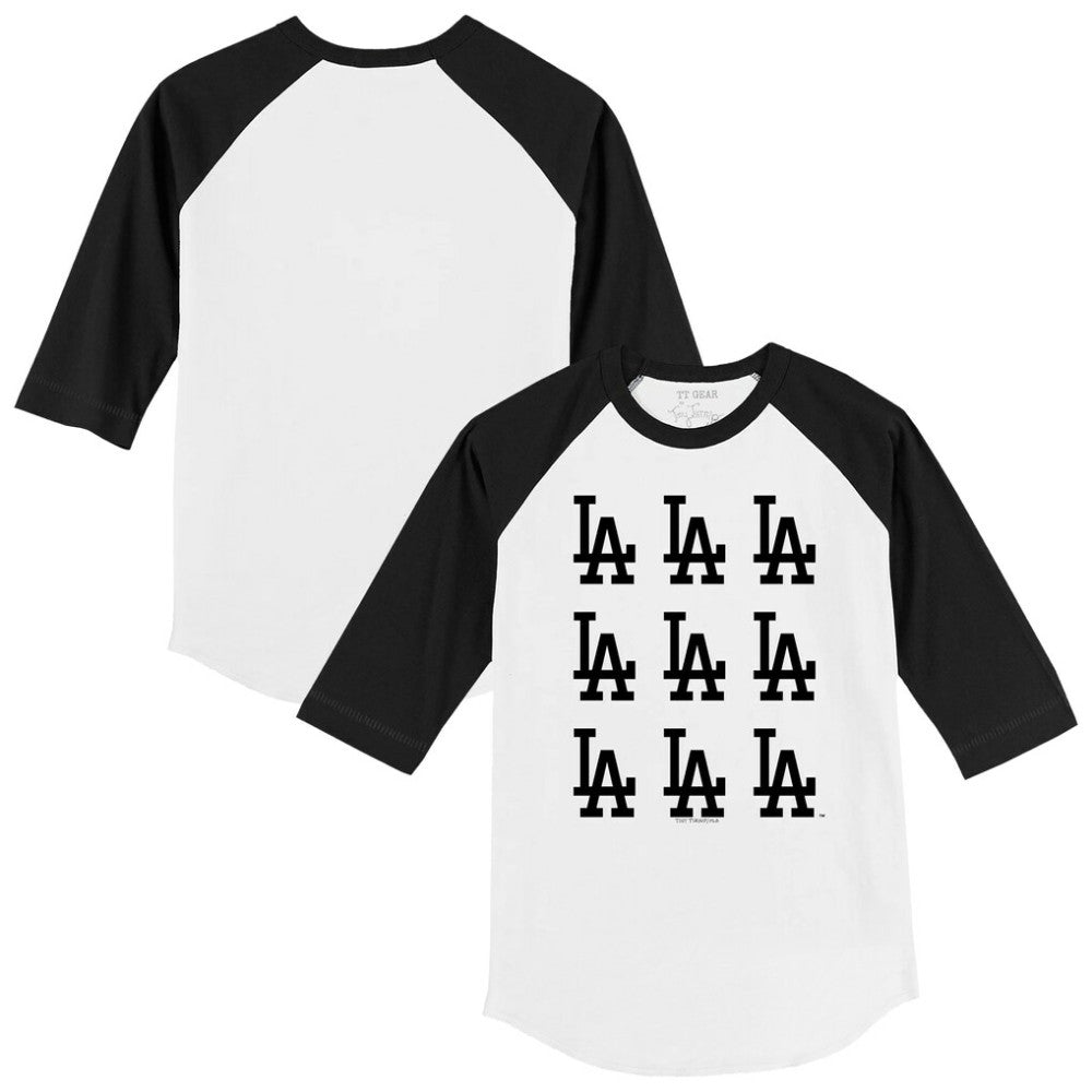 White/Black Los Angeles Dodgers Tiny Turnip Youth Logo Grid Raglan 3/4-Sleeve T-Shirt