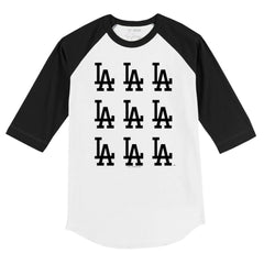 White/Black Los Angeles Dodgers Tiny Turnip Youth Logo Grid Raglan 3/4-Sleeve T-Shirt