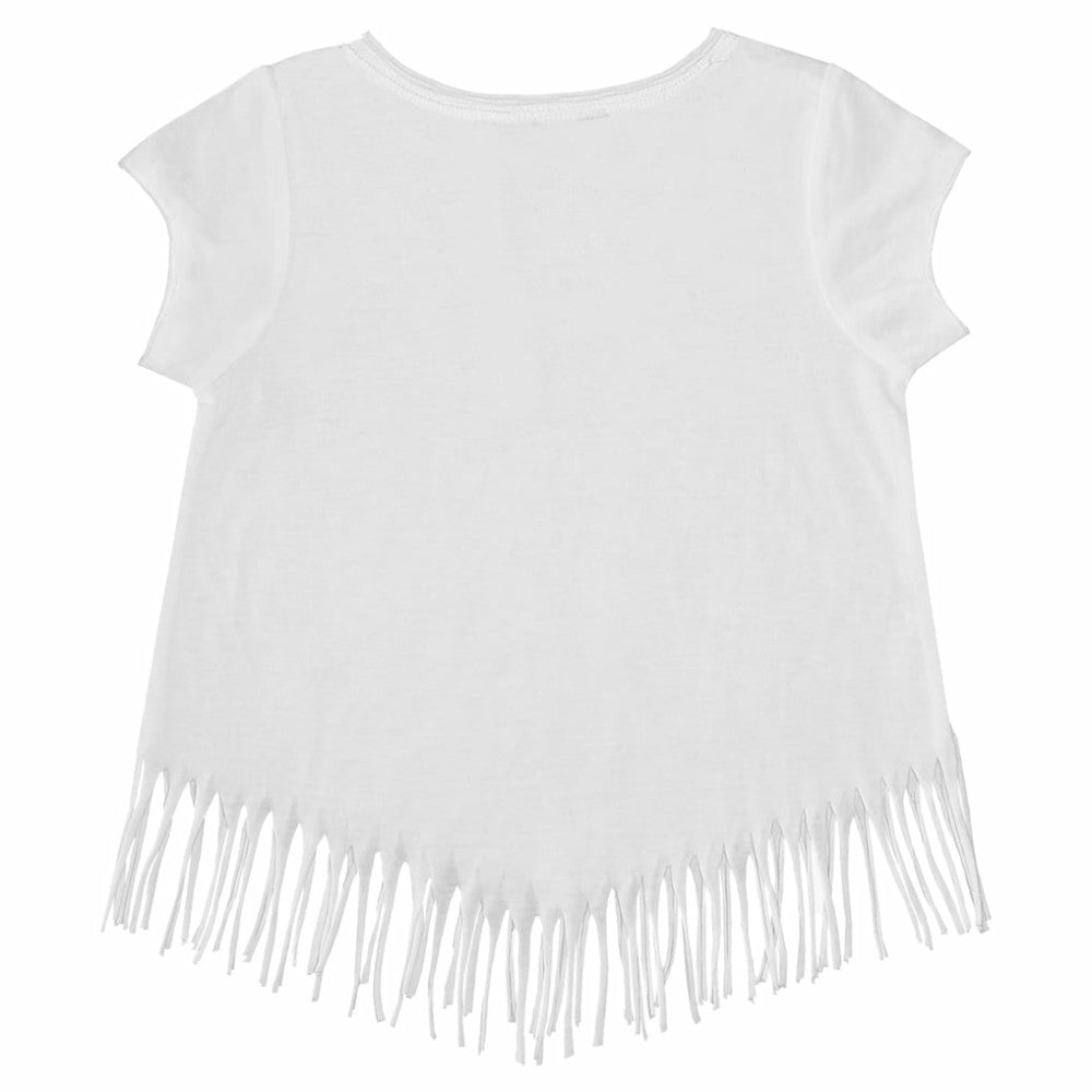 White Los Angeles Dodgers Tiny Turnip Girls Youth Logo Grid Fringe T-Shirt
