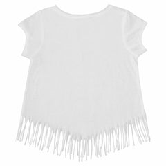 White Los Angeles Dodgers Tiny Turnip Girls Youth Logo Grid Fringe T-Shirt