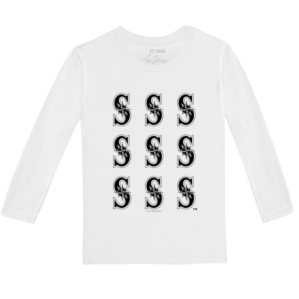 White Seattle Mariners Tiny Turnip Youth Logo Grid Long Sleeve T-Shirt