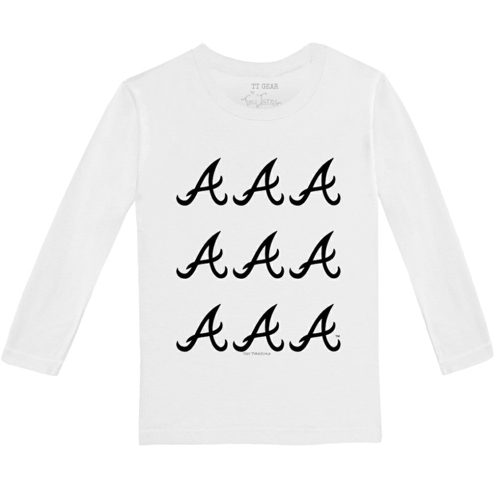 White Atlanta Braves Tiny Turnip Youth Logo Grid Long Sleeve T-Shirt