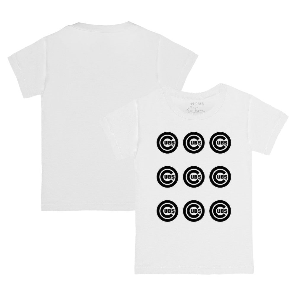 White Chicago Cubs Tiny Turnip Youth Logo Grid T-Shirt