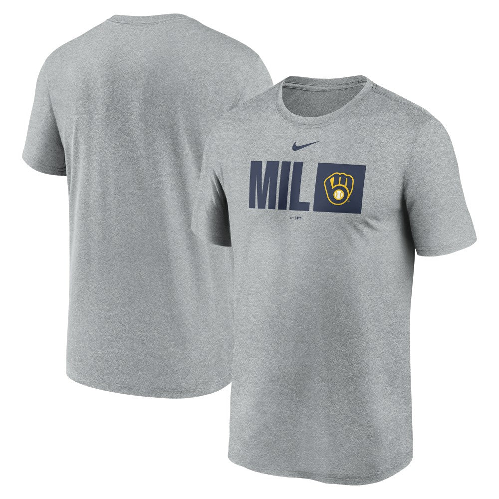Heather Gray Milwaukee Brewers Nike Tricode Legend Performance T-Shirt