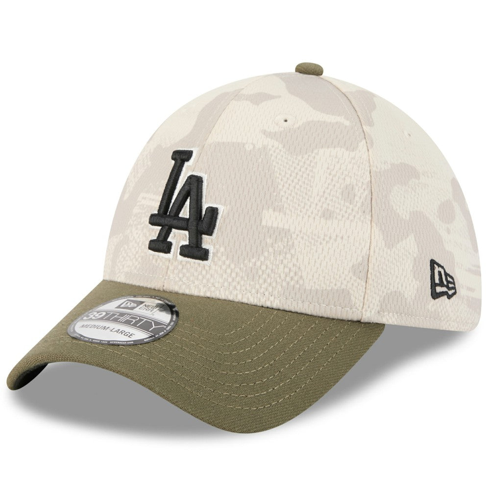 Light Beige/Olive Los Angeles Dodgers New Era 2025 Armed Forces Day 39THIRTY Flex Hat