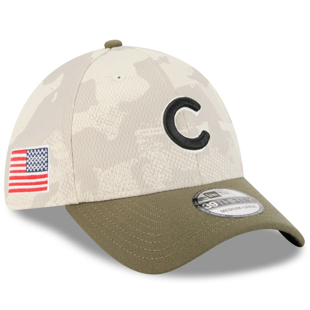 Light Beige/Olive Chicago Cubs New Era 2025 Armed Forces Day 39THIRTY Flex Hat
