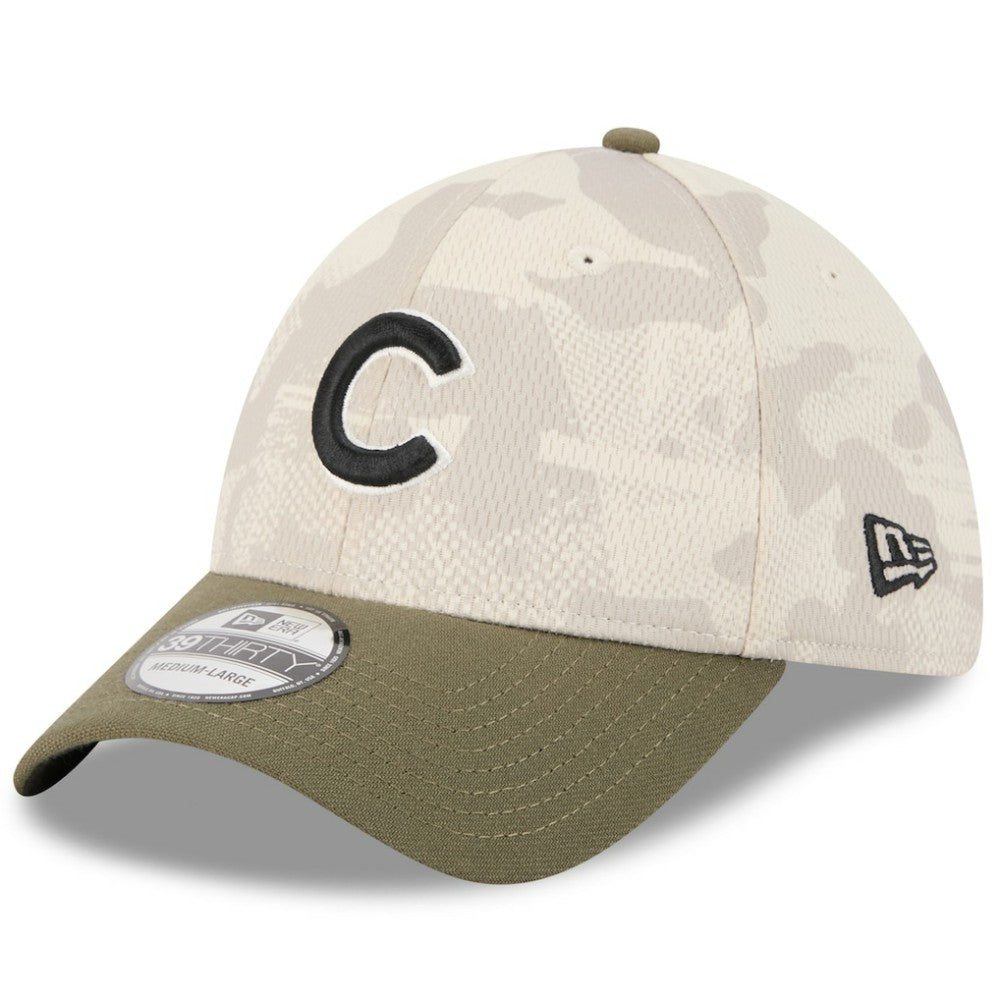 Light Beige/Olive Chicago Cubs New Era 2025 Armed Forces Day 39THIRTY Flex Hat