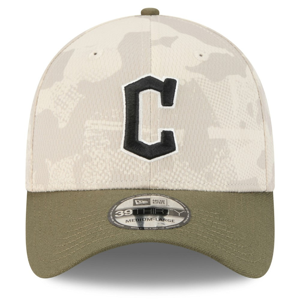 Light Beige/Olive Cleveland Guardians New Era 2025 Armed Forces Day 39THIRTY Flex Hat