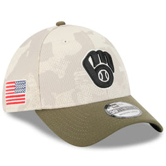 Light Beige/Olive Milwaukee Brewers New Era 2025 Armed Forces Day 39THIRTY Flex Hat