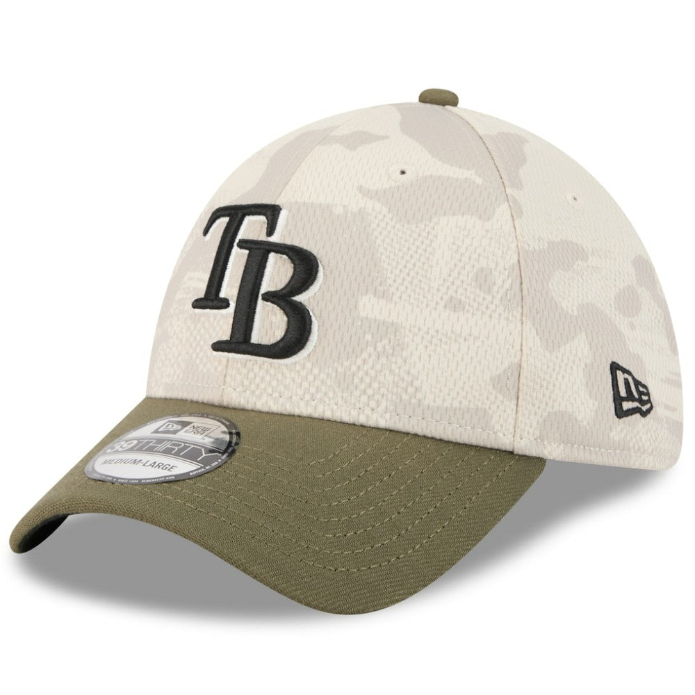 Light Beige/Olive Tampa Bay Rays New Era 2025 Armed Forces Day 39THIRTY Flex Hat