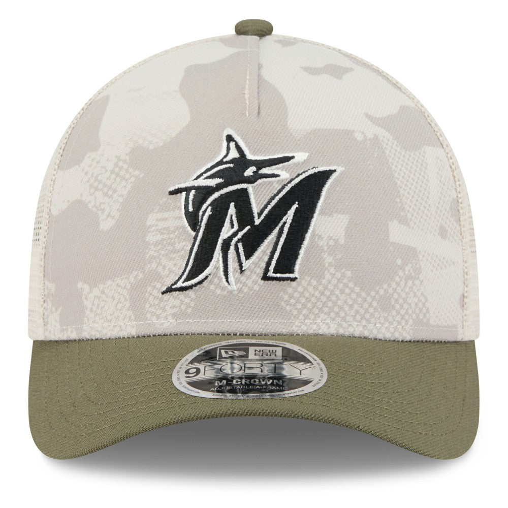 Light Beige/Olive Miami Marlins New Era 2025 Armed Forces Day 9FORTY M-Crown A-Frame Adjustable Hat
