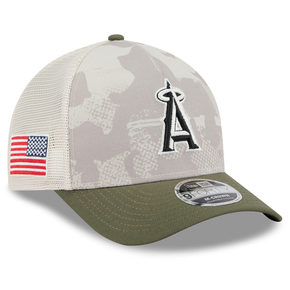 Light Beige/Olive Los Angeles Angels New Era 2025 Armed Forces Day 9FORTY M-Crown A-Frame Adjustable Hat