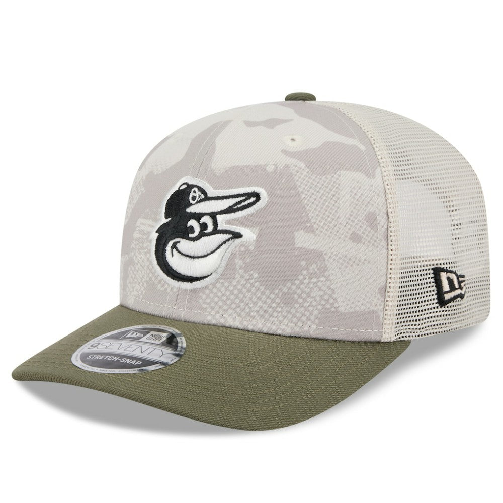 Light Beige/Olive Baltimore Orioles New Era 2025 Armed Forces Day 9SEVENTY Stretch-Snap Hat