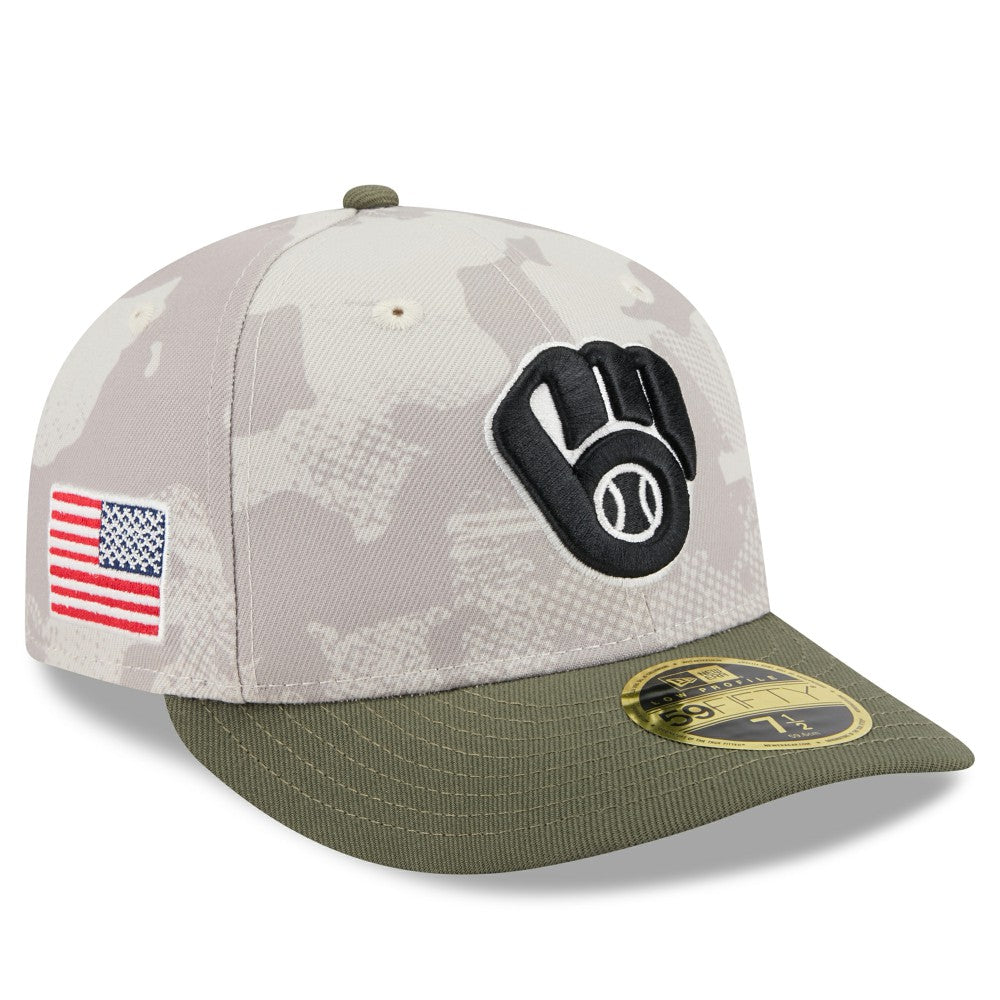 Light Beige/Olive Milwaukee Brewers New Era 2025 Armed Forces Day Low Profile 59FIFTY Fitted Hat