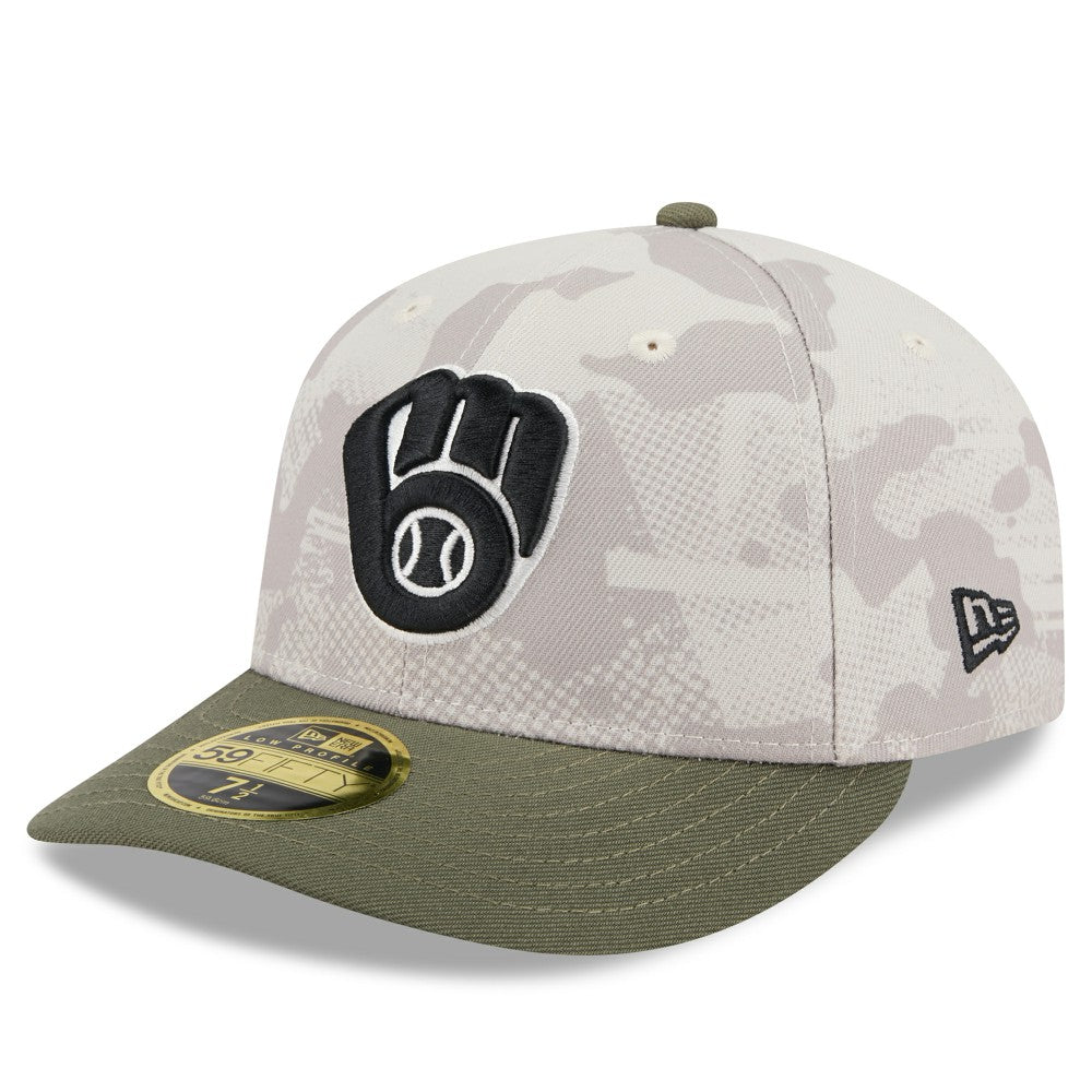 Light Beige/Olive Milwaukee Brewers New Era 2025 Armed Forces Day Low Profile 59FIFTY Fitted Hat