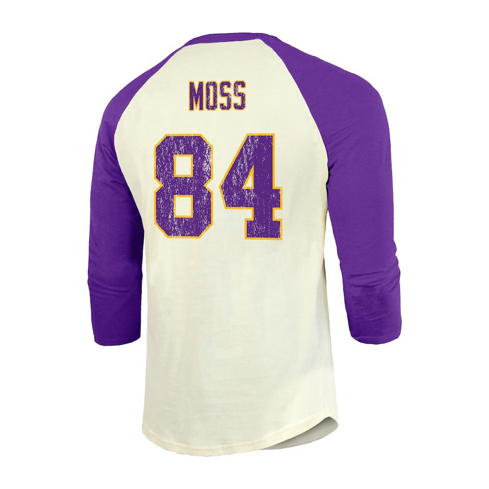 Randy Moss  Majestic Threads Retired Player Name & Number 3/4 Raglan Sleeve T-Shirt  - Minnesota Vikings T-shirts