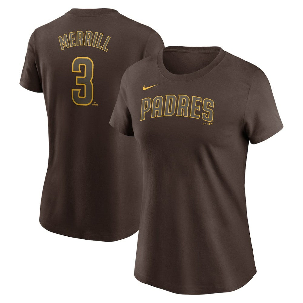 Brown Jackson Merrill San Diego Padres Nike Women's Cooperstown Collection Fuse Name & Number T-Shirt