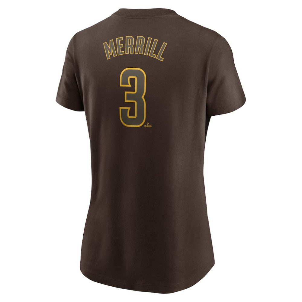 Brown Jackson Merrill San Diego Padres Nike Women's Cooperstown Collection Fuse Name & Number T-Shirt